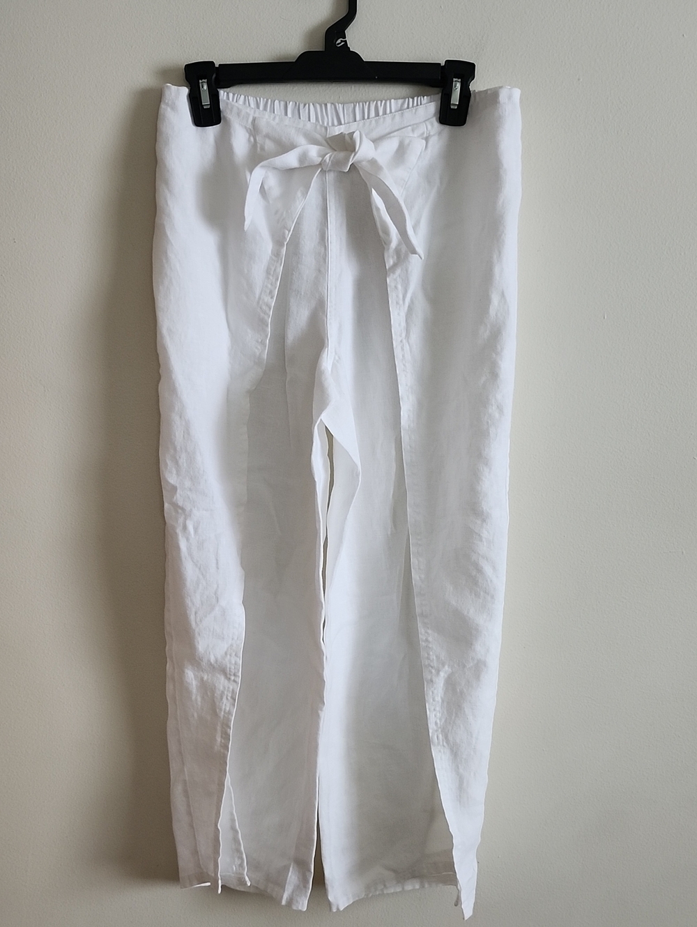 Lands' End White Linen Tie Front Elastic-Waist Cropped Ankle Pants